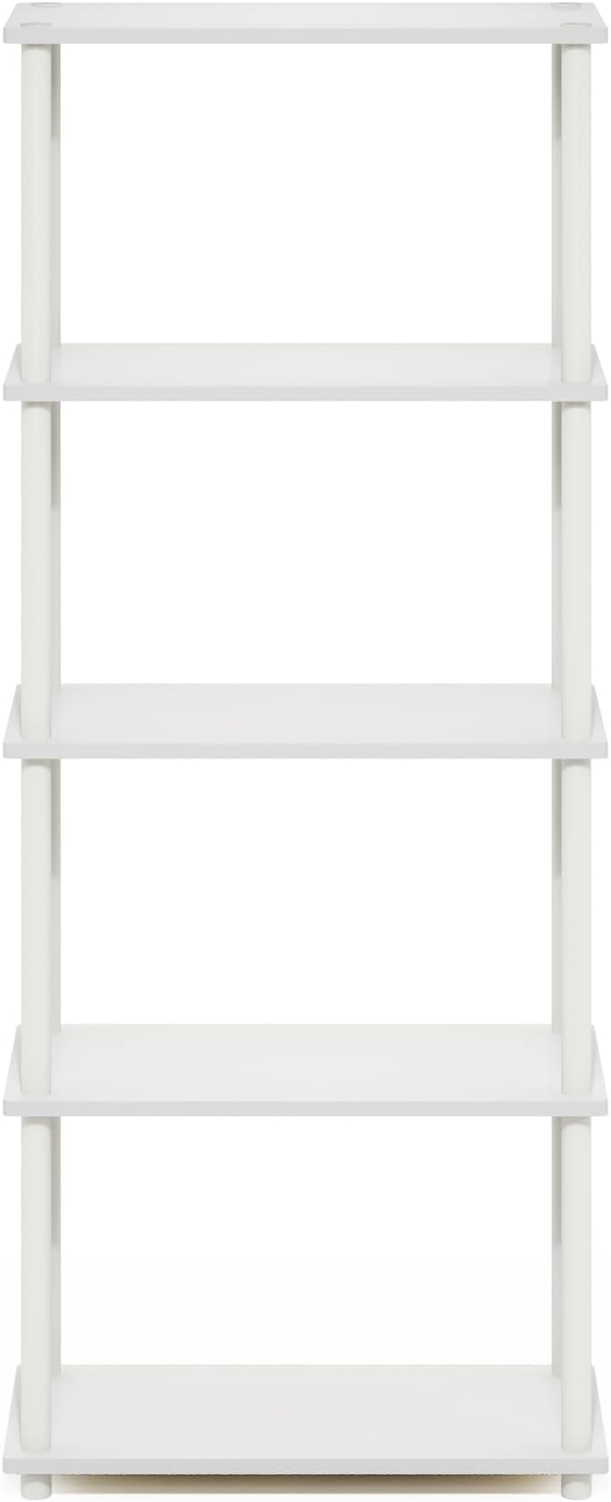 Furinno TURN-N-TUBE Storage Shelves, 5-Tier Book Shelf, Corner Shelf, Toolless Open Shelves, for Organization and Storage, Living Room, Garage, Home Office, White