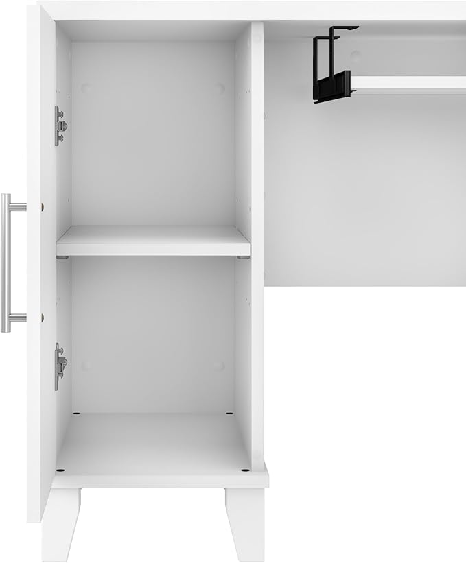 Bush Furniture Somerset L Shaped Desk with Hutch in White | Corner Computer Table with Drawers, Cabinets and Pullout Keyboard/Laptop Tray for Home Office