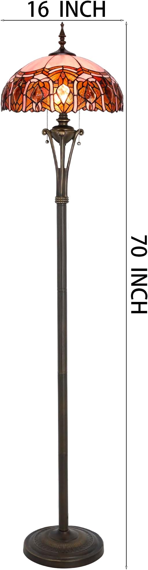 Tiffany Floor Lamp Pink Stained Glass Jewelry Standing Reading Light 16X16X70 Inches Antique Pole Corner Lamp Decor Bedroom Office Living Room