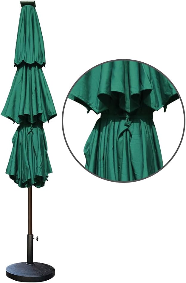EliteShade USA 10-Year-Non-Fading Solar 9ft 3 Tiers Market Umbrella with 80 LED Lights Patio Umbrellas Outdoor Table with Ventilation,Forest Green