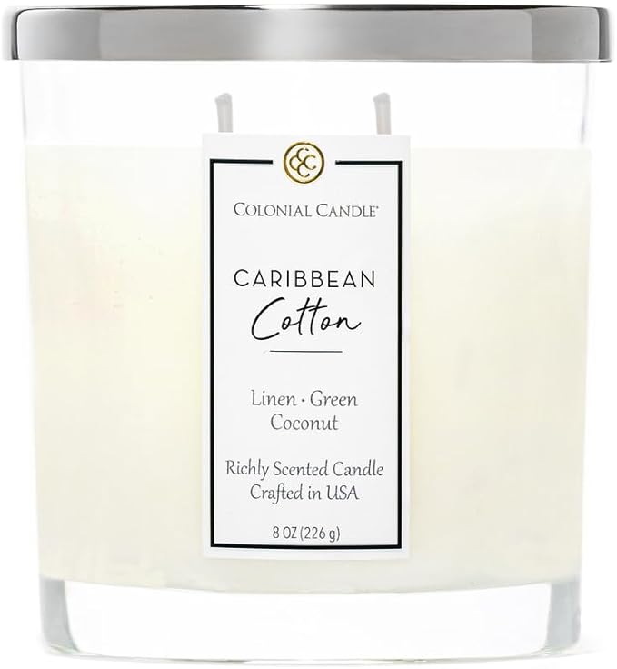 Colonial Candle Caribbean Cotton Scented Candle Jar, Highly Fragranced Candles for Home Scented, Mottled Wax Candle, 2 Wick, 8 oz - Made in The USA