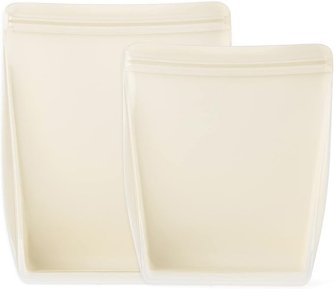 W&P Porter Silicone Reusable Storage Bags, Stand-Up Variety 2 Pack (36oz, 50oz), Cream, Food Storage Container, Microwave and Dishwasher Safe, Easy Cleaning