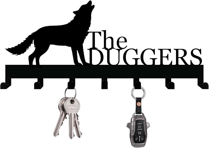 Personalized Key Holder with Name, Custom Metal Wolf Silhouette Key Rack Hanger, Wall Organizer with 7 Hooks for Entryway, Front Door, Hallway, Kitchen, Farmhouse Decor