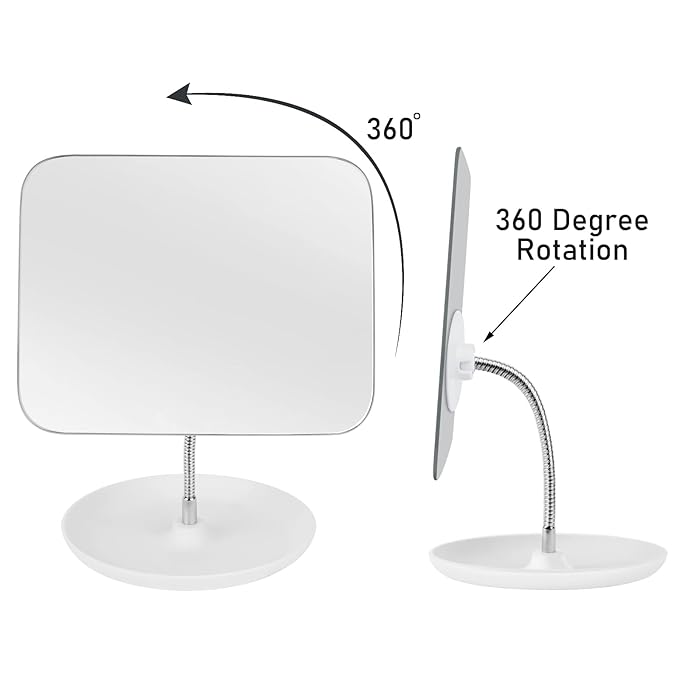 LFOYOU Table Vanity Mirror with Stand - Makeup Mirror for Desk - Adjustable Flexible Gooseneck, 360°Rotation Folding Portable Bathroom Shaving Cosmetic Mirror Square