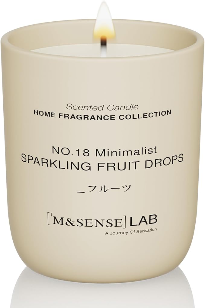 M&SENSE Natural Soy Candle| Sparkling Fruit Drops | 5.3 oz | Minimalist Christmas Scented Candle for Relaxation, Gifting, Home Décor | for Bedroom, Office, Party Small