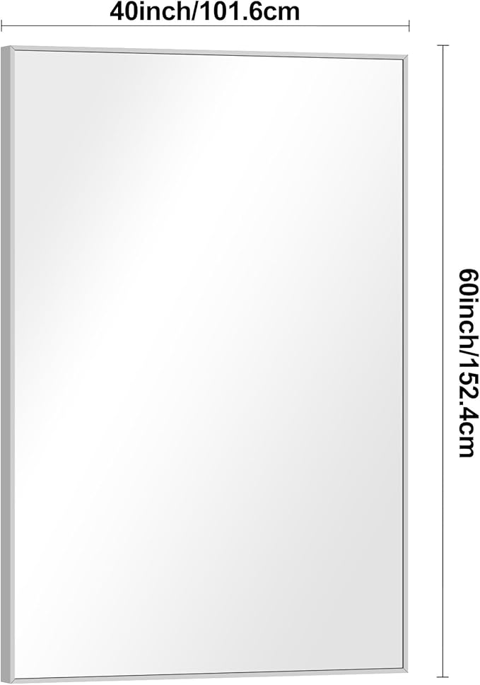 BONEWEI Silver Bathroom Mirror,60x40 inch Wall Mirror for Bathroom Wall Mounted,Large Rectangle Mirror for Bathroom Over Sink,Modern Metal Frame for Living Room,Bedroom Entryway,Horizontal/Vertical