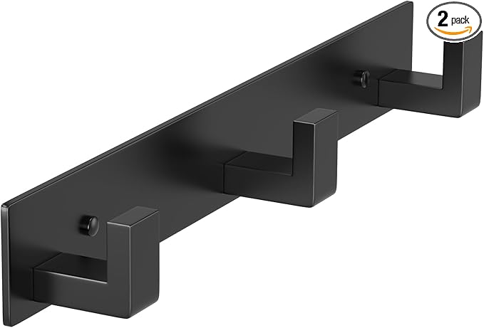 PMMASTO Coat Rack Wall Mount, Coat Hooks Wall Hooks for Hanging, Stainless Steel Coat Hanger Towel Hooks for Bathrooms, Coat Rack Hat Rack (Black 3 Hooks, 1 Pack)