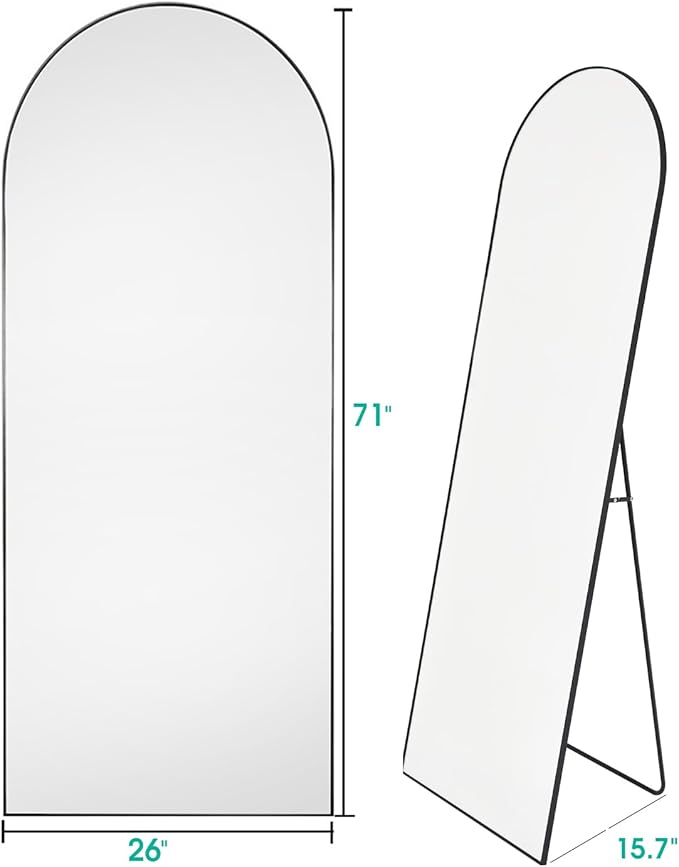 Full Length Mirror, Arched Floor Mirror with Stand, 28"x71" Oversized Floor Mirror, Wall Mirror Full Length Freestanding, Wall Mounted Mirror for Bedrooom Living Room, Black