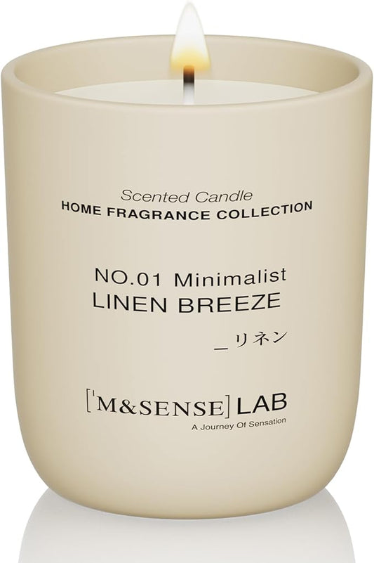 M&SENSE Natural Soy Candle| Linen Breeze | 5.3 oz | Minimalist Christmas Scented Candle for Relaxation, Gifting, Home Décor | for Bedroom, Office, Party Small