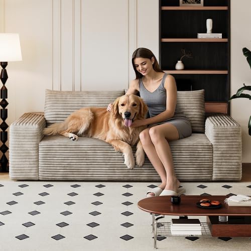 Cloud Loveseat Sofa, Modern Corduroy 2-Seater Couch with Deep Seat, No Assembly Required Memory Foam Sofa, Boneless Sofa in a Box for Bedroom, Apartment, Office,Small Space (Camel,63in)
