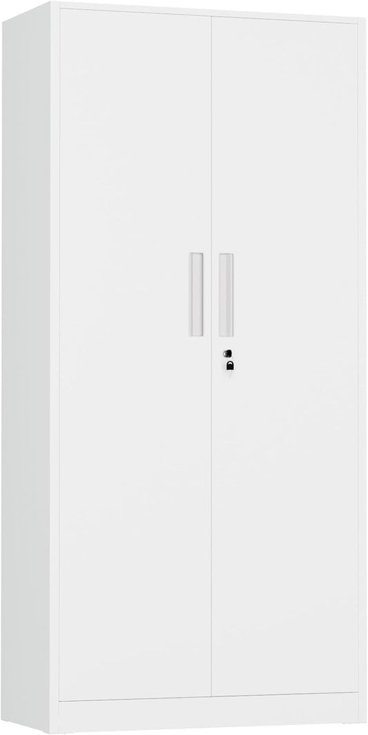 INTERGREAT Metal Storage Cabinet, 72" H Lockable Steel Cabinets with Locking Doors, Storage Locker with Adjustable Shelves for Office, Home, Garage, Gym, School (White)