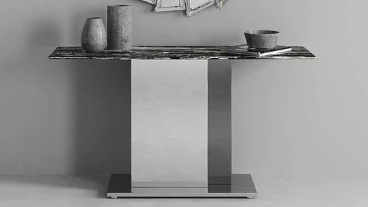 ZURI Furniture Modern Tulare Console Table with Marble Top and Polished Stainless Steel Base