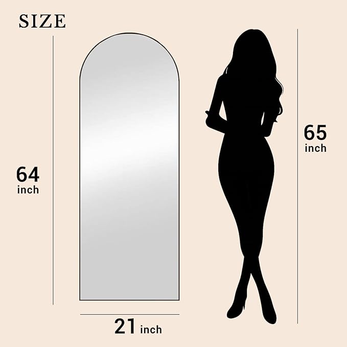 MISSDAY 64"x21" Arched Full Length Mirror, Black Full Body Mirror with Stand, Floor Mirror Long Free Standing, Leaning or Hanging, Aluminum Thin Frame Wall-Mounted Mirrors Wall Mirrors for Bedroom