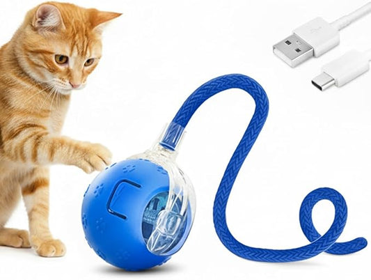Interactive Cat Toys Ball for Indoor Cats Adult, Auto Moving Interactive Dog Toys,Smart Pet Chase Ball with Speedy Tail Rope, Stimulating Dogs Toy, Blue