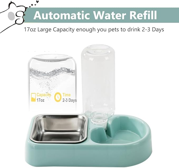 Hanging Dog Bowls, Cage Automatic Cat Food and Water Bowl Set with Water Dispenser and Stainless Steel Bowl, Detachable Gravity Pet Feeder and Waterer Set for Cats Dogs Puppy Rabbit (Pink)