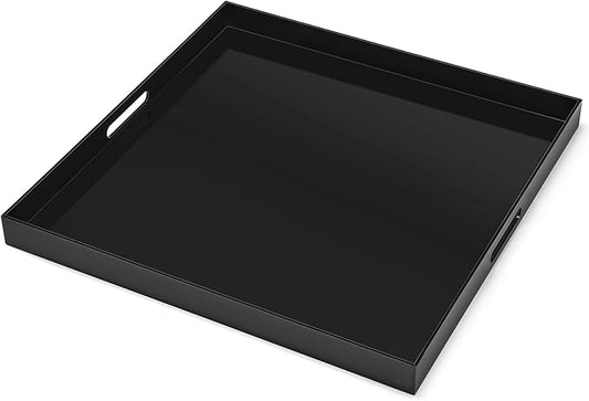 18×18 inches Oversized Black Acrylic Ottoman Tray Extra Large Decorative Tray Spill-Proof Serving Trays with Handles King-Size Safe Edge Organizer for Coffee Table Countertop Breakfast