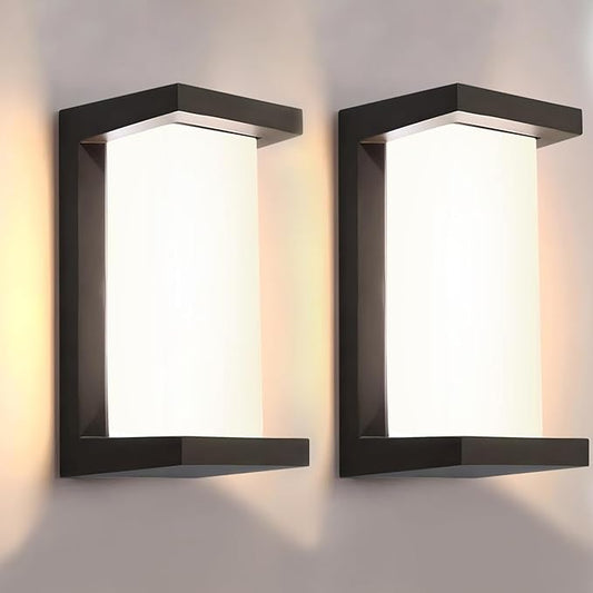 wowlite Outdoor Wall Lights for House 2 Pack, LED Exterior Lighting Fixtures 3 Colors Changeable, Matte Black Outdoor Sconce Lights, IP65 Waterproof Front Porch Light for Garage Garden Patio