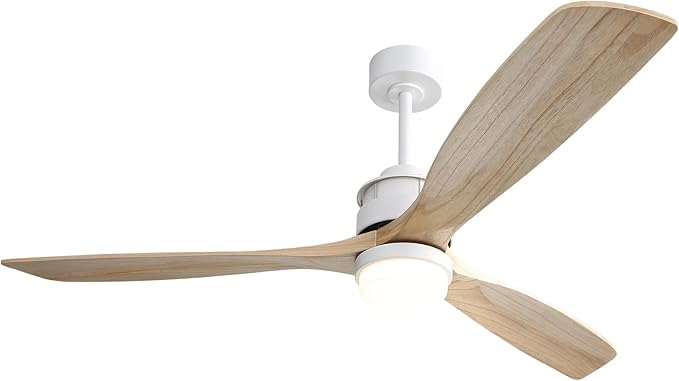 Sofucor 60 inch Ceiling Fan with Lights, Mordern Large LED Ceiling Fan with Remote, 3 Light Wood Blades and 3 White Downrods, for Indoor Living Room Bedroom Outdoor Patio Porch, Reversible DC Motor