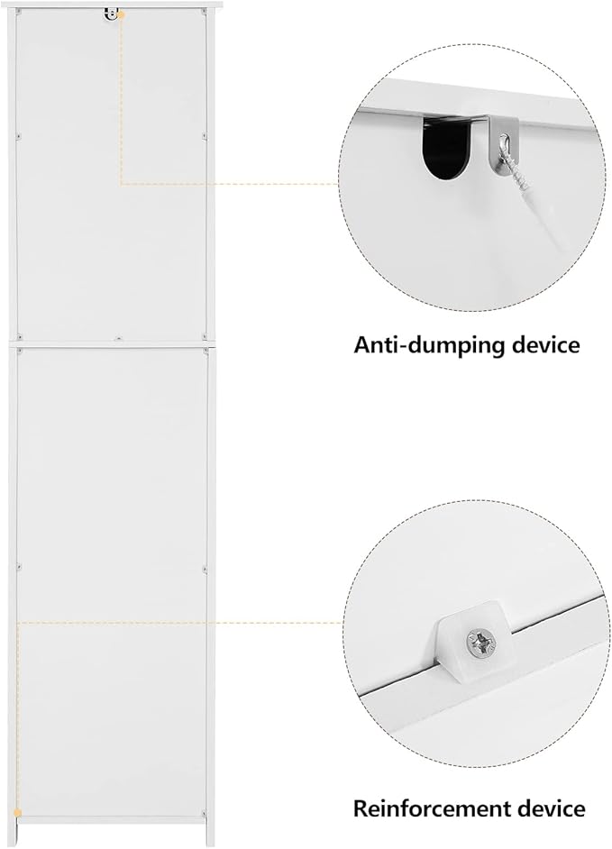 usikey 67'' Tall Bathroom Cabinet, Storage Cabinet with 4 Shelves & 2 Doors, Narrow Storage Cabinets for Bathroom, Living Room, Home Office, White