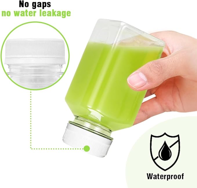 Plastic Juice Bottles, Reusable Juice Containers with White Tamper Proof Lids, Brush, Funnel and Labels, Clear Juice Containers for Juicing, Smoothie and Homemade Beverages (6PCS 4oz)