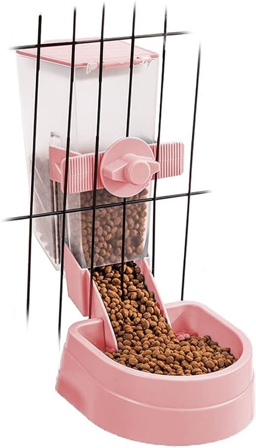 Oncpcare 1L Hanging Small Animal Feeder with Lid Rabbit Feed Box, Automatic Guinea Pig Food Feeder, Great for Rabbits, Ferrets, Cats, Birds and Other Small Animals