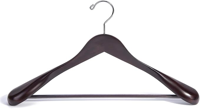 Nature Smile Wooden Coat Suit Hangers Womans Wood Jacket Outerwear Shirt Hangers Anti Slip Bar with Screw 6 Pack (16 inch Mahogany)