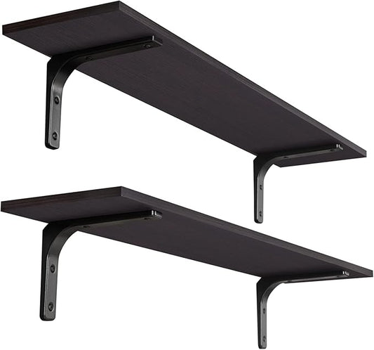 DINZI LVJ Long Wall Shelves, 39.4Inch Wall Mounted Shelves Set of 2, Extra Large Floating Storage Ledges with Sturdy Metal Brackets for Living Room, Bathroom, Bedroom, Kitchen, Espresso