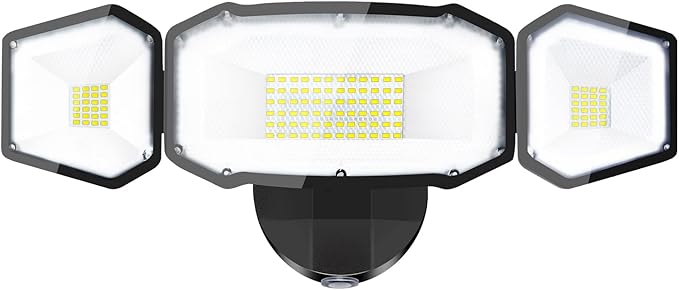 Outdoor Security Light, 5000LM Super Bright Flood Lights, 270° Wide Angle Exterior Lights with 3 Adjustable Heads, IP65 Waterproof, 5000K Wall Mount Aluminum Light for Porch, Garage, Backyard