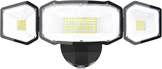 Outdoor Security Light, 5000LM Super Bright Flood Lights, 270° Wide Angle Exterior Lights with 3 Adjustable Heads, IP65 Waterproof, 5000K Wall Mount Aluminum Light for Porch, Garage, Backyard