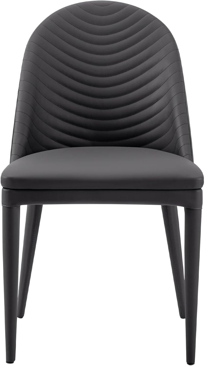 Dining Chairs Set of 2, Modern Full Assembled Faux Leather Upholstered Side Chair with Backrests, Dinner Chairs for Kitchen Dinning Room, Dark Gray