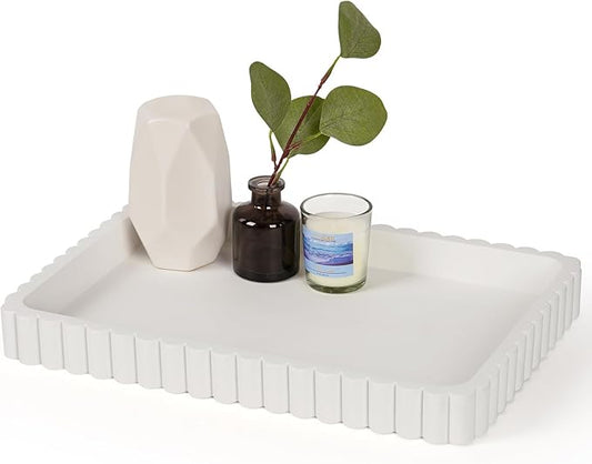 Concrete Decorative Tray for Coffee Table Decor, 14" Coffee Table Tray Ottoman Tray Table Centerpieces, Rectangular Modern Decorative Trays for Home Decor, Living Room, Entry, White