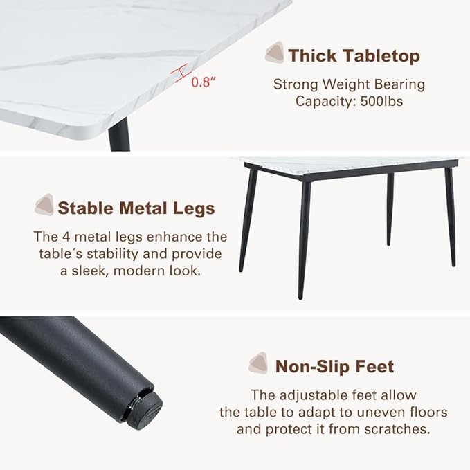 59"-75" White Extendable Dining Table for 6–8, Modern Rectangular Kitchen Dining Table with Black Metal Legs, Durable MDF Top, Space-Saving Expandable Dinner Table for Dining Room or Apartment