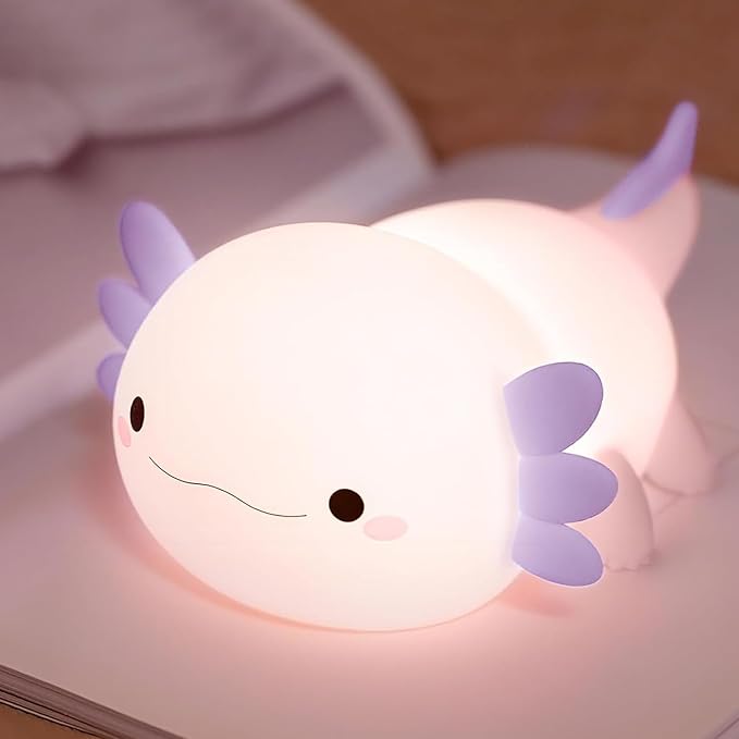 Axolotl Night Light for Kids,Cute Purple Axolotl Lamp ,LED Squishy Nursery Nightlight, Soft Silicone Novelty Animal Bedside Touch Lamp,Adorable Room Decor , Axolotl Christmas Gifts for Mom Girls Baby
