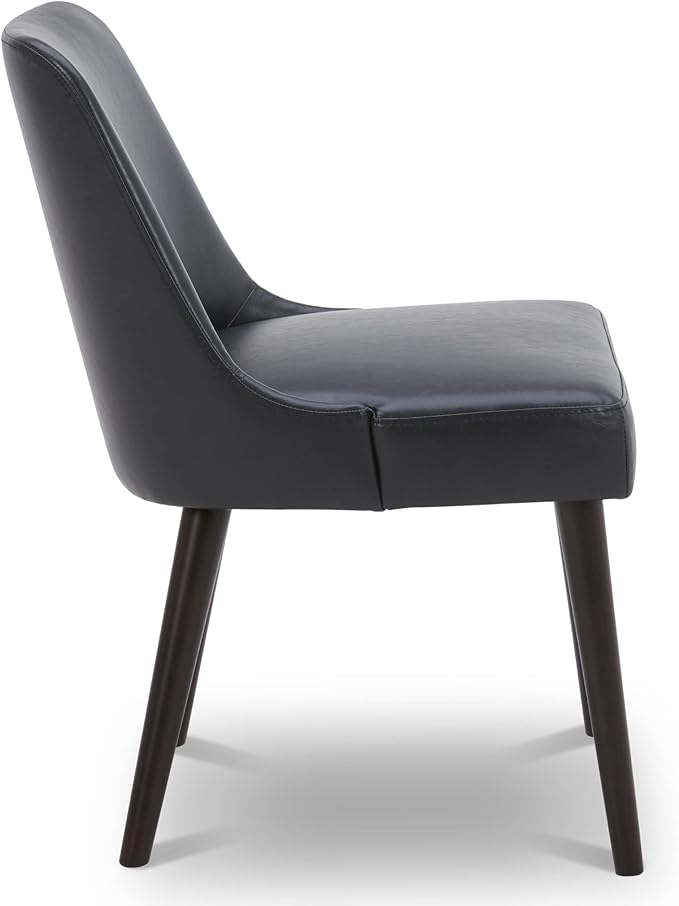 CHITA Mid-Century Modern Dining Chair, Upholstered Fabric Accent Chairs, Set of 2, PU Leather in Black (Dark Gray)