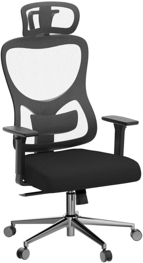Soohow Ergonomic Office Chair,Mesh Desk Chair with Adjustable Lumbar Support and Headrest,Comfy Computer Chair with 3D Armrest Recling Swivel Chair for Home and Office, Black & Black