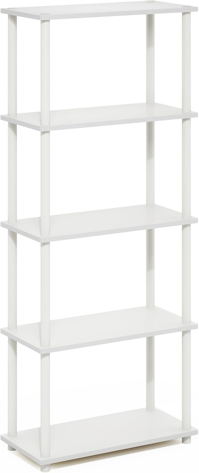 Furinno TURN-N-TUBE Storage Shelves, 5-Tier Book Shelf, Corner Shelf, Toolless Open Shelves, for Organization and Storage, Living Room, Garage, Home Office, White