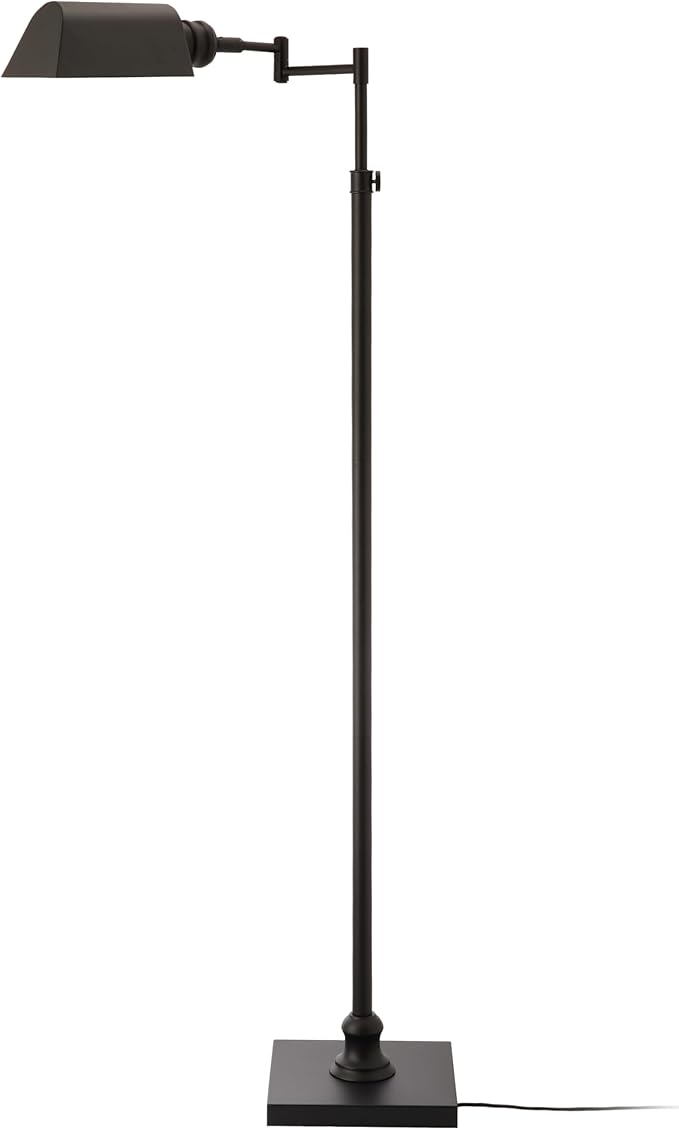 O’Bright Arcadia - Pharmacy Floor Lamp, Full Range Dimming, Swing Arm Task Lamp, E26 Socket, Bulb Replaceable, Adjustable Height 47” to 55”, 360° Rotatable Shade, All-Metal Design, Black