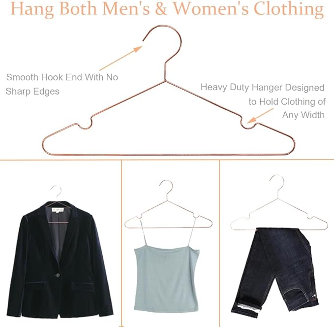 16.5" Rose Gold Copper Clothes Hangers - 10 Pack,Heavy Duty Strong Metal Hanger for Storage Display Sling Organization of Coat Shirts Dresses Jacket Elegant Standard Suit Accessory