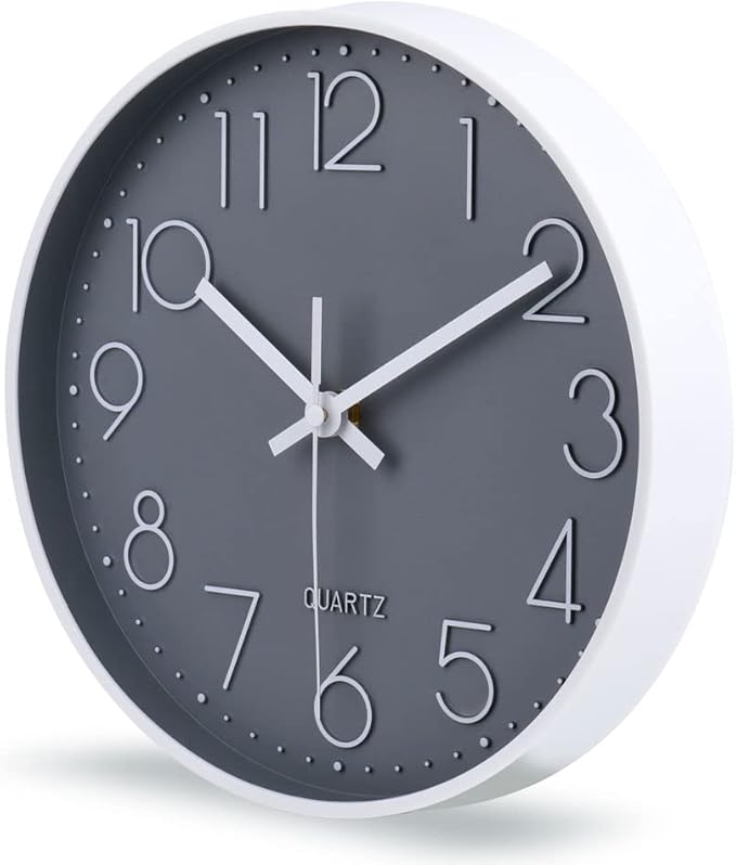 jomparis 10 Inch Gray Wall Clock Battery Operated Silent & Non-Ticking Wall Clock for Home, Bathroom, Bedroom, Kitchen