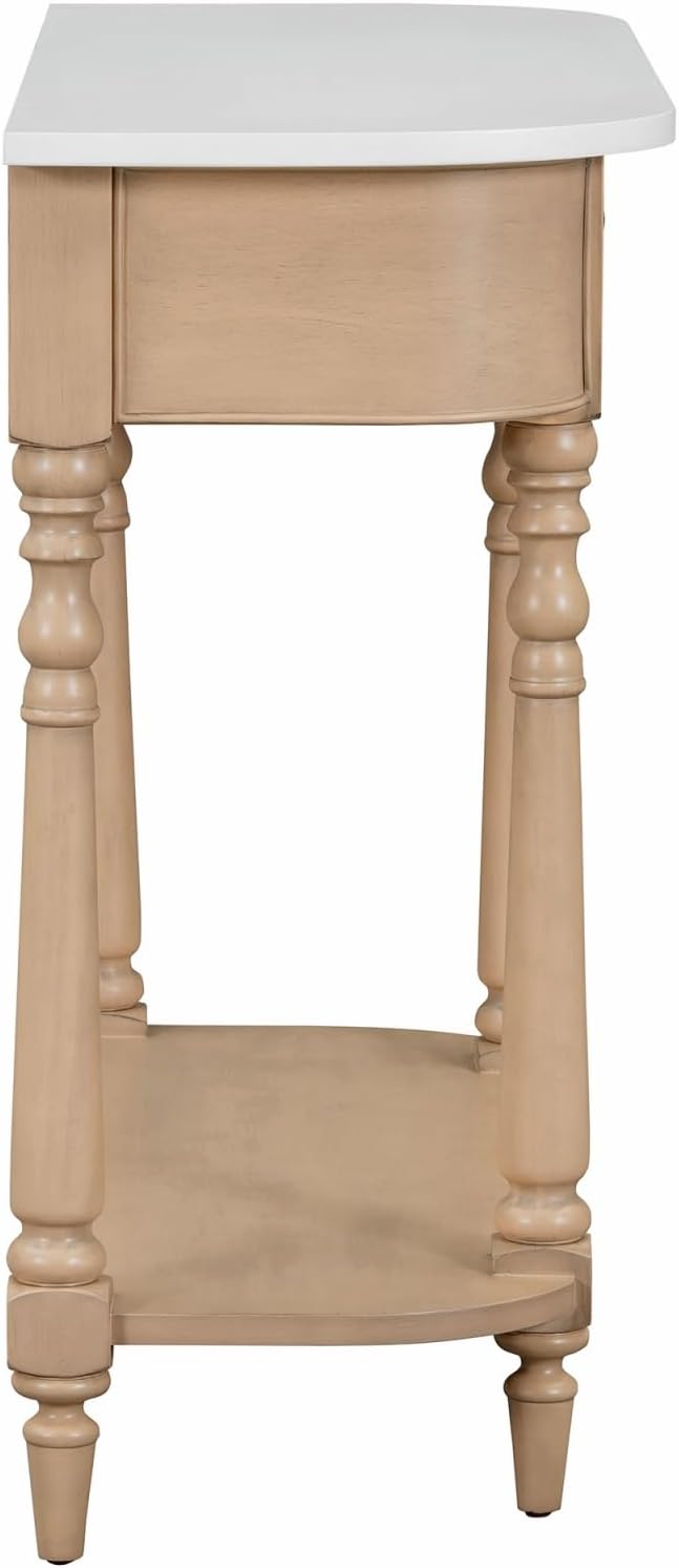 HMFULE Retro Curved Console Table, 36" Solid Wood Half Moon Console Table Sofa Table Entryway Table with 1 Drawer 1 Open Shelf Roman Legs Curved Corners for Living Room,Entryway,Hallway,White+Beige