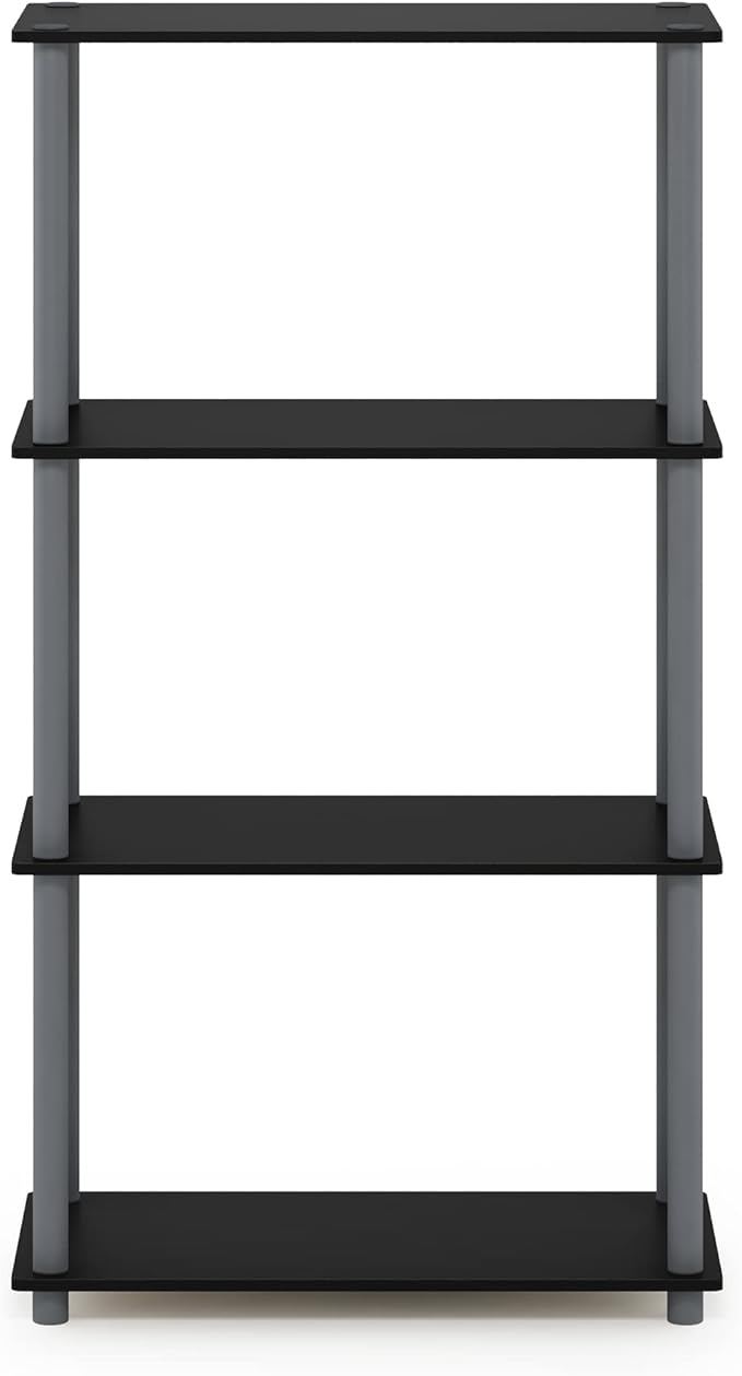 Furinno (99557BK/GY) Turn-N-Tube 4-Tier Multipurpose Shelf Display Rack - Black/Grey