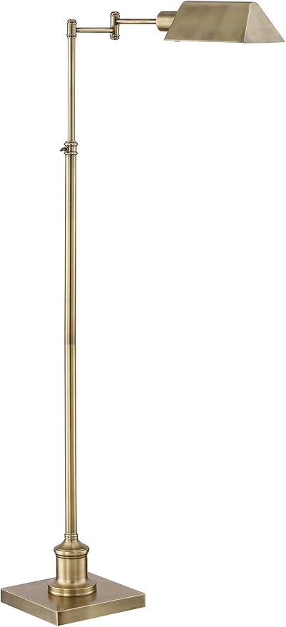 Regency Hill Jenson Traditional Farmhouse Metal Adjustable Pharmacy Floor Lamp Swing Arm 54" Tall Aged Brass Metal Shade Standing Pole Light for Living Room Reading House Bedroom Home Office