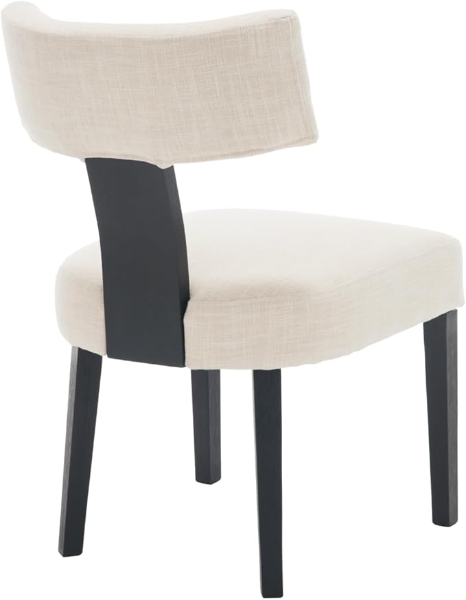 Modern Upholstered Dining Chairs Set of 4, Mid Back, Farmhouse Beige Dining Room & Kitchen Chairs, Black Wood Armless Side Chair for Living Room/Home Office/Reception