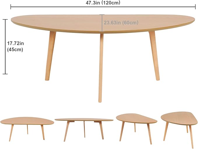 FIRMINANA Mid Century Modern Coffee Table,Large Oval Shape for Living Room,Oval Small Mangotop Coffee Table for Small Spaces Nature Wood-47.3" W x23.63 D x 17.72" H