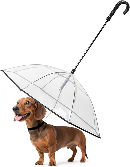 NAMSAN Dog Umbrella for Small Dogs, Clear Dog Umbrella Leash for Rainy Day, Walking Puppy Umbrella with Metal Chain, Self-Assembly, Adjustable
