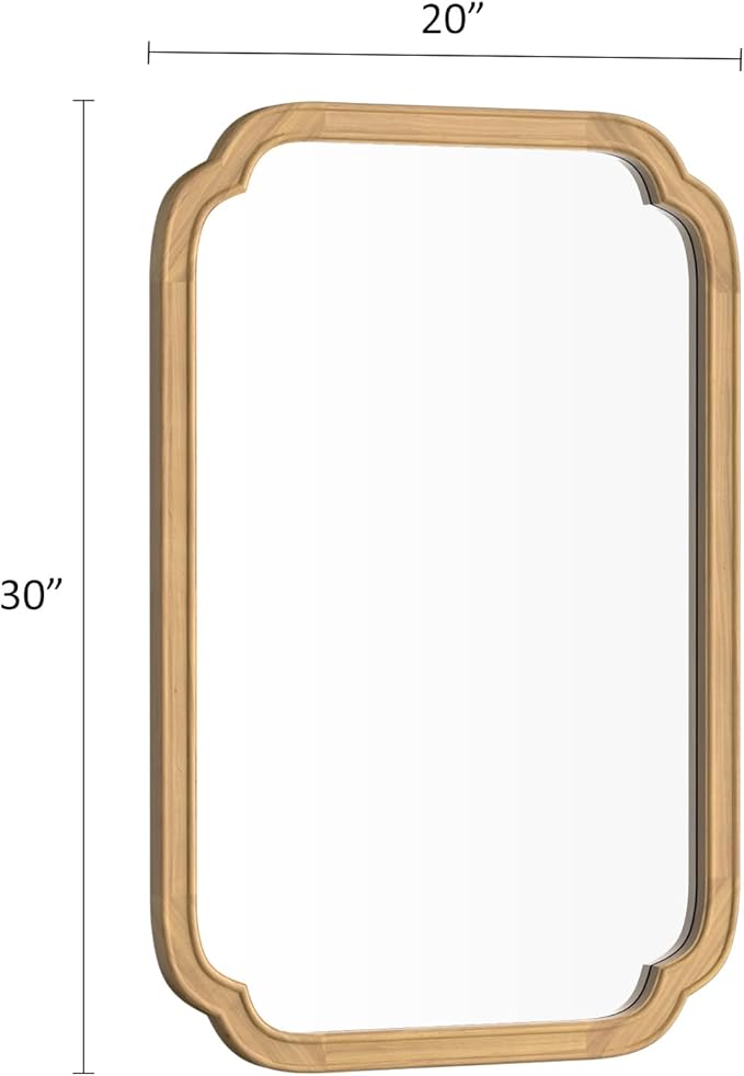 HOMECOOKIN Wood Bathroom Mirrors for Wall Mounted, 20" x 30" Rustic Wood Frame Wall Mirrors Decorative for Living Room or Bedroom Vanity Mirror (Natural) A