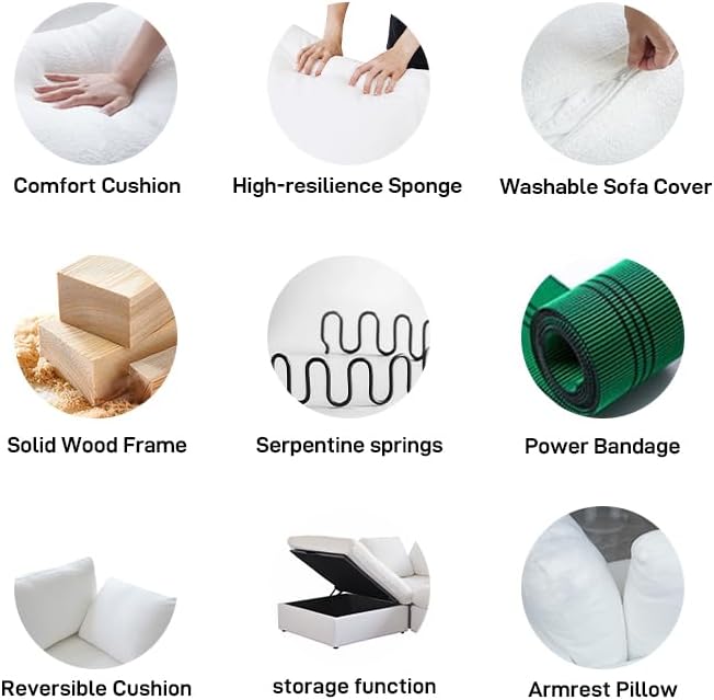 Cloud Modular Sectional Sofa Couch,4 Seater Sofa for Living Room,160.6" Convertible Couches, Covers Washable&Replaceable,White