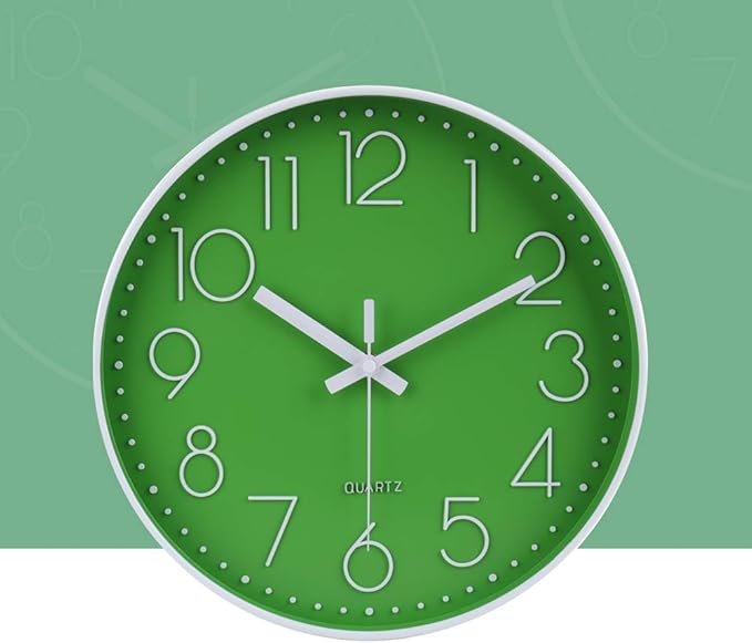 jomparis Modern Office Green Decor Wall Clock 12" Silent & Non-Ticking Battery Operated Quartz Round Clock