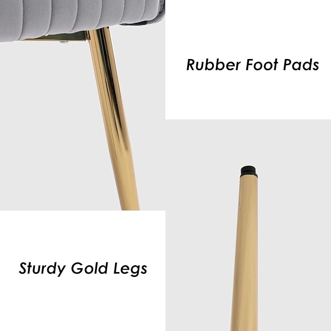 Modern Velvet Dining Chairs Set of 6, Upholstered Gold Dining Room Chairs with Hollow Back and Gold Legs, Accent Armrest Kitchen Chairs for Living Room Reception Grey