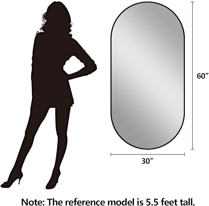 Oval Full Length Mirror, 60"×30" Wall-Mounted Mirror with Metal Frame, Ultra-Clear Explosion-Proof Dressing Mirror, Simple and Classic Deco for Cloakroom/Bedroom/Living Room, Black